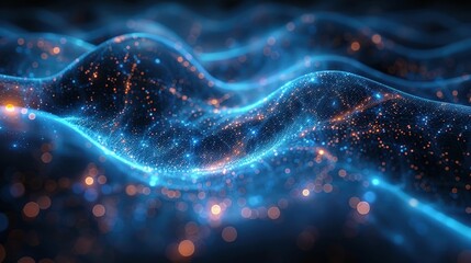 Abstract Visualization of Cosmic Waves with Sparkling Stars and Electric Blue Highlights Creating a Dreamlike Space Atmosphere