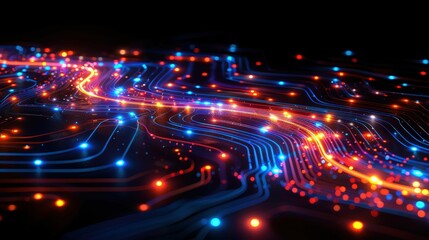 Abstract Digital Background Featuring Colorful Glowing Lights and Flowing Lines Representing Data Connectivity and Network Innovations in Technology