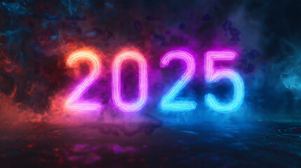 New Year 2025 Number with Neon Glow and Vibrant Colors