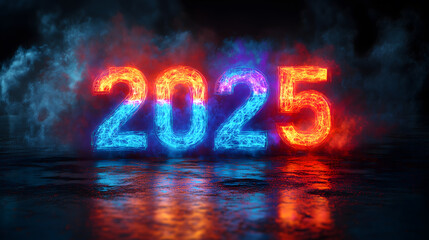 New Year 2025 Number with Neon Glow and Vibrant Colors