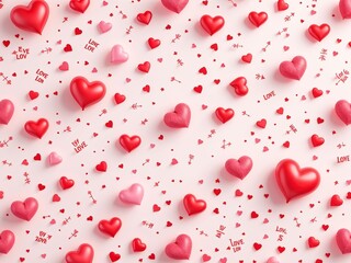 Playful 3D Pattern of Heart Confetti, Cupid Arrows, and Love Letters, Celebrating Romance and Fun, Ideal for Couples-Themed Invitations and Party Decor