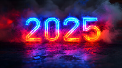 New Year 2025 Number with Neon Glow and Vibrant Colors