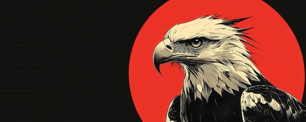 Artistic eagle illustration with bold red circle background design