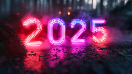New Year 2025 Number with Neon Glow and Vibrant Colors