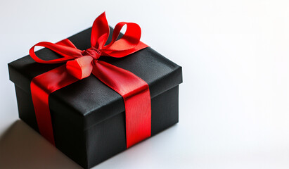 Fototapeta premium Black Gift Boxes with Red Ribbon for Black Friday Sales and Holiday Gift Ideas