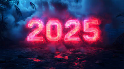 New Year 2025 Number with Neon Glow and Vibrant Colors
