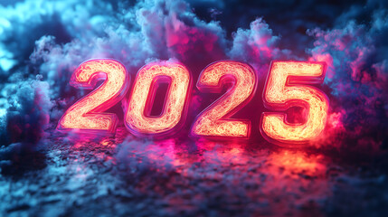 New Year 2025 Number with Neon Glow and Vibrant Colors