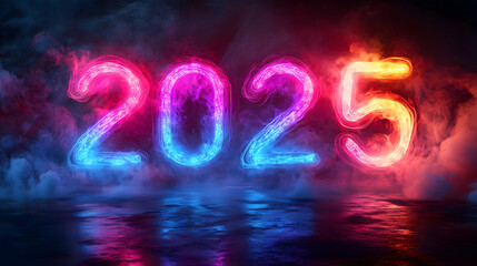 New Year 2025 Number with Neon Glow and Vibrant Colors