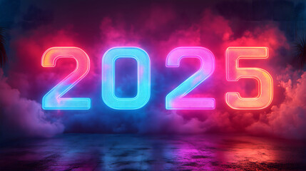 New Year 2025 Number with Neon Glow and Vibrant Colors