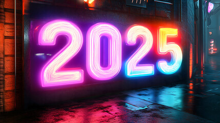 New Year 2025 Number with Neon Glow and Vibrant Colors