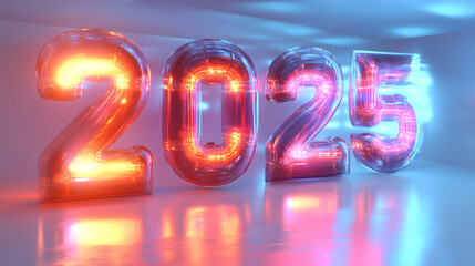 New Year 2025 Number with Neon Glow and Vibrant Colors