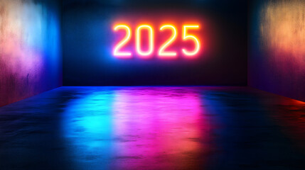 New Year 2025 Number with Neon Glow and Vibrant Colors