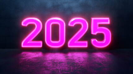 New Year 2025 Number with Neon Glow and Vibrant Colors
