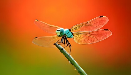 Dragonfly close-up, shimmering wings, vivid nature background, 3D illustration.