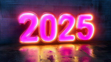 New Year 2025 Number with Neon Glow and Vibrant Colors