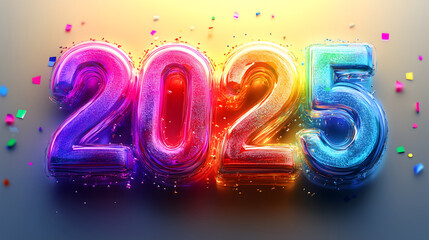 New Year 2025 Number with Neon Glow and Vibrant Colors