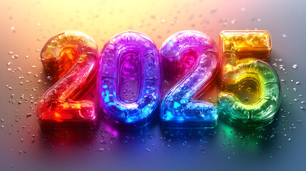 New Year 2025 Number with Neon Glow and Vibrant Colors
