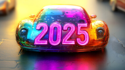 New Year 2025 Number with Neon Glow and Vibrant Colors