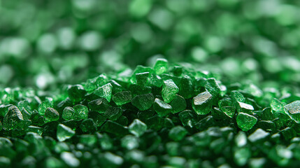 Close-up of Shiny Green Crystals with Reflective Surface in a Macro View