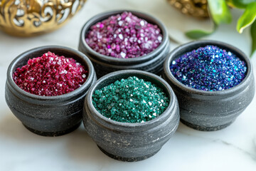 Bowls of Colorful Gemstones