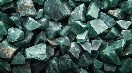 Macro Shot of Rough Green Stones with Natural Textures and Deep Color
