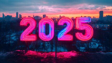 New Year 2025 Number with Neon Glow and Vibrant Colors