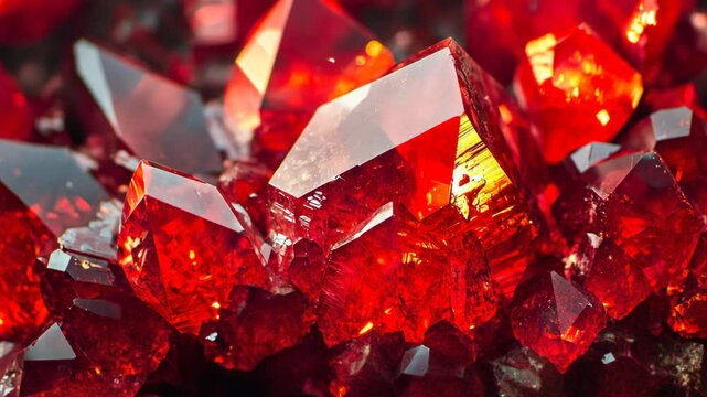 A close-up of red rubies glistening in the light