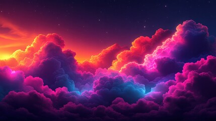 Vibrant Sunset Clouds with Rich Colors in the Sky, Featuring Shades of Pink, Purple, and Blue, Creating a Dreamy and Ethereal Atmosphere