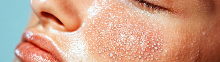 Fototapeta premium Close-up of hypersensitive skin with itchy blisters, inflamed texture showing irritation, intense dermatology focus on skin disease