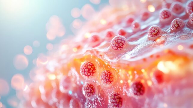 Detailed depiction of skin with hypersensitive blisters and severe itchiness, inflamed texture focusing on discomfort and reaction