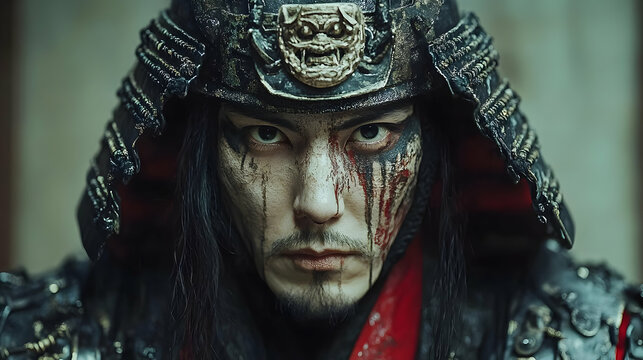 Samurai Warrior in Armor, Portrait Illustration