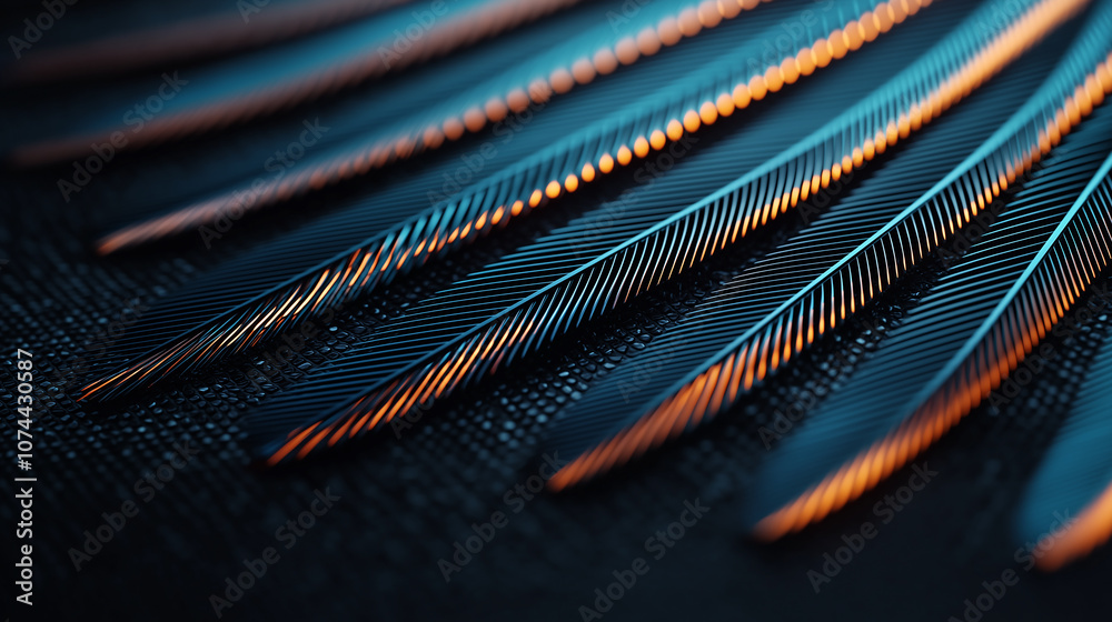 Poster stunning close up of peacock feathers showcasing intricate patterns and vibrant colors. delicate details and shimmering textures create mesmerizing visual experience