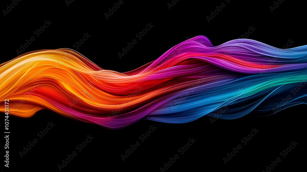 Poster vibrant abstract motion blur with flowing neon colors in smooth wave. dynamic blend of orange, pink,