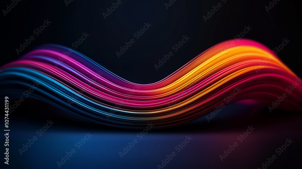 Leinwandbilder Vibrant abstract waves in bright neon colors create dynamic visual effect, showcasing smooth curves and sense of motion against dark background