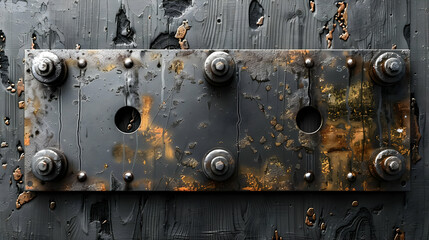 Rusty Metal Panel with Bolts and Holes - 3D Illustration