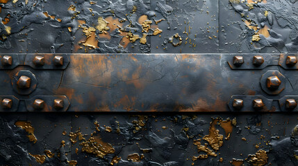 Naklejka premium Dark Metal Plate With Gold Accents Illustration
