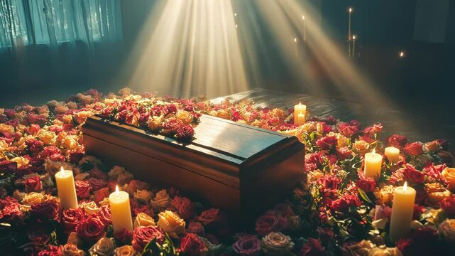 Serene Funeral Tribute with Flowers