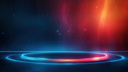 Vibrant cosmic background with glowing circles and colorful nebulae in the universe