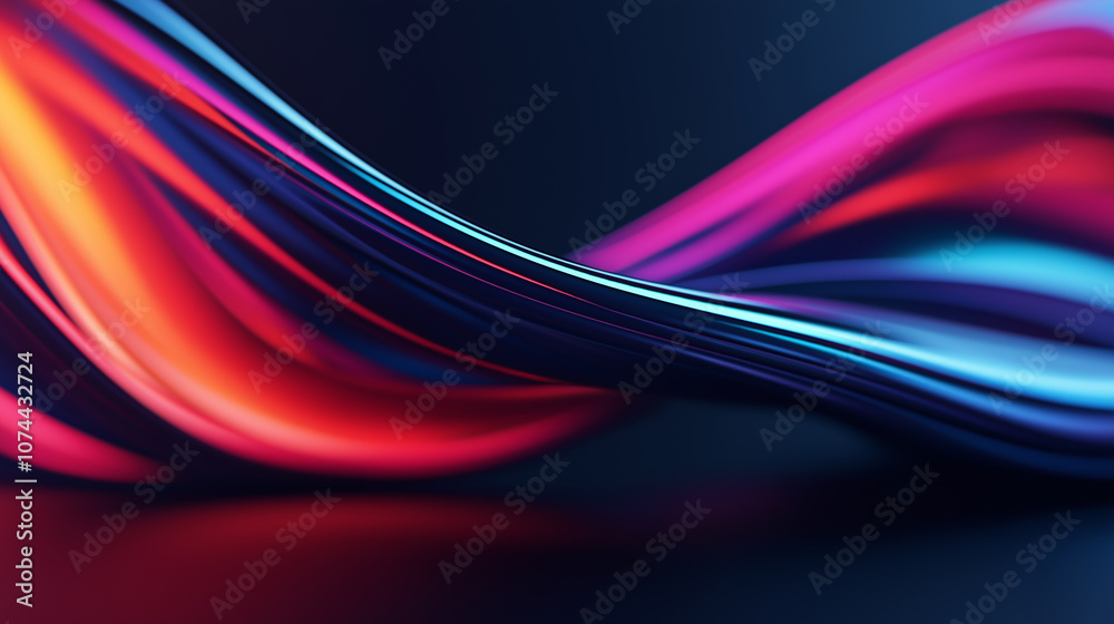 Poster colorful abstract ribbons of light flowing gracefully on dark background, creating vibrant and dynam