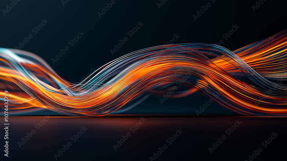 Aufkleber colorful abstract ribbons of light flow gracefully on dark background, creating dynamic visual exper