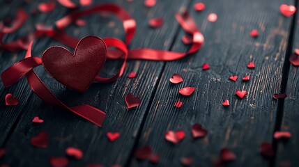 message of love with red satin ribbon against dark wooden background for World AIDS Day Valentine s Day or other romantic and events