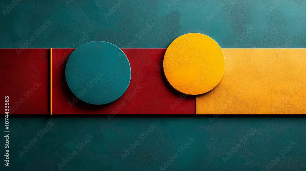 Aufkleber geometric abstract design featuring bold shapes and vibrant hues, including circles and rectangles i