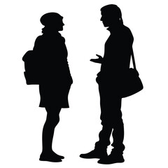 a university student are talking each other wearing winter clothes vector silhouette