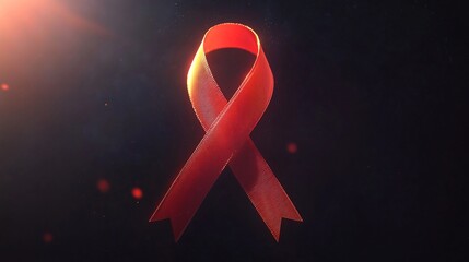 red ribbon with soft lighting on a dark background symbolizing the global of World AIDS Day and the ongoing fight against HIVAIDS