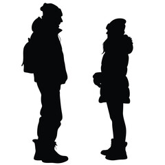 a university student are talking each other wearing winter clothes vector silhouette
