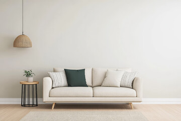 Cozy living room with a modern sofa, stylish accents, and natural lighting during the day