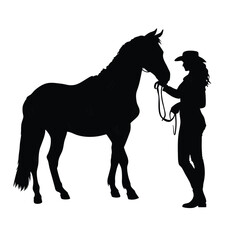 a woman holding a horse vector silhouette isolated white background