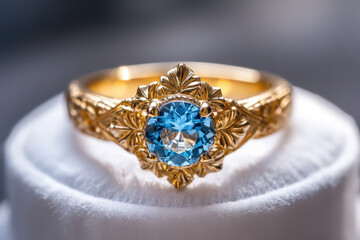 Golden Ring with Citrine Gemstone in Showcase