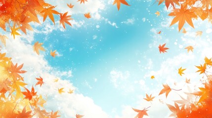 A serene autumn sky with vibrant orange leaves against a bright blue backdrop.
