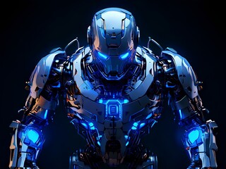 Fototapeta premium Futuristic Robotic Warrior Suit with Neon Accents 